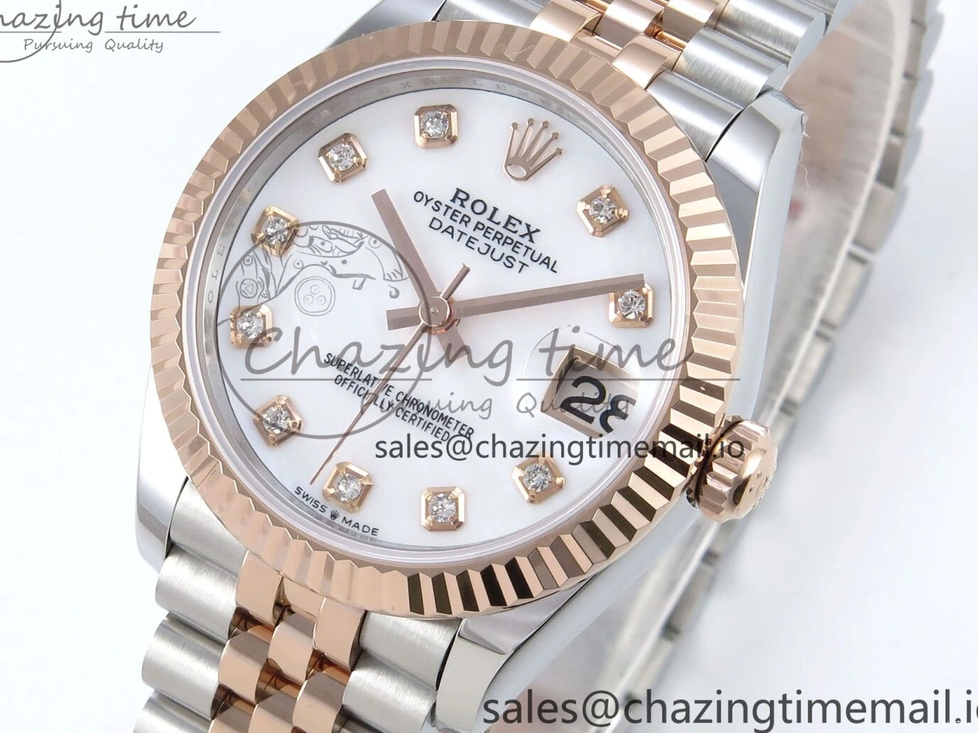 MiroTime 0103 QuickDry DateJust 31 278271 ARF 1:1 Best Edition 904L Steel White MOP Diamonds Dial on SS RG Jubilee Bracelet ETA 517